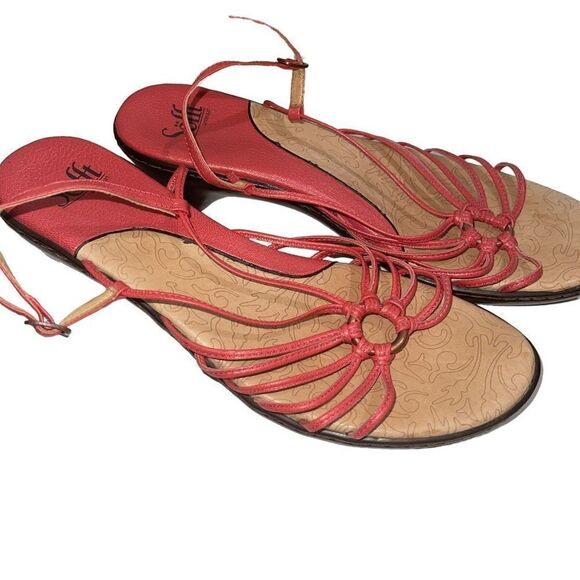 Sofft Coral Orange Strappy Leather Low‎ Heel - Size 8.5 - Picture 2 of 7